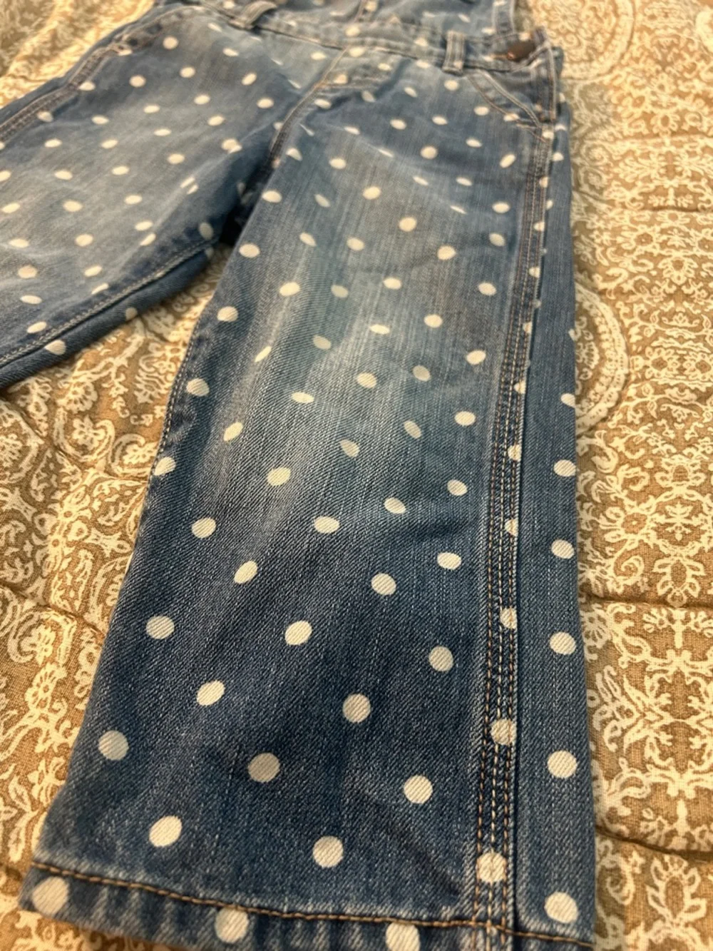 OshKosh B'gosh White Polka Dot Denim Overalls, Size 2T